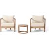 Christopher Knight Home Orion 3 Pieces Acacia Furniture Set, Patio Chair Chat Set with Coffee Table, Outdoor Acacia Wood Conversation Set for Garden Porch Backyard Balcony, Brown Wash+Beige