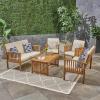 Christopher Knight Home Outdoor 5-Piece Acacia Wood Sofa Conversation Set, Brown Patina Finish and Cream