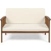 Christopher Knight Home Outdoor 5-Piece Acacia Wood Sofa Conversation Set, Brown Patina Finish and Cream