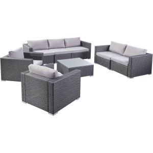 Christopher Knight Home 304333 Samuel Outdoor 8-Piece Wicker/Aluminum Sofa Chat Set with Cushions | in Grey/Silver