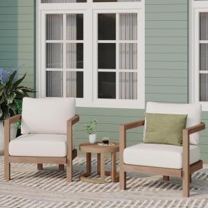 Christopher Knight Home Orion 3 Pieces Acacia Furniture Set, Patio Chair Chat Set with Coffee Table, Outdoor Acacia Wood Conversation Set for Garden Porch Backyard Balcony, Brown Wash+Beige