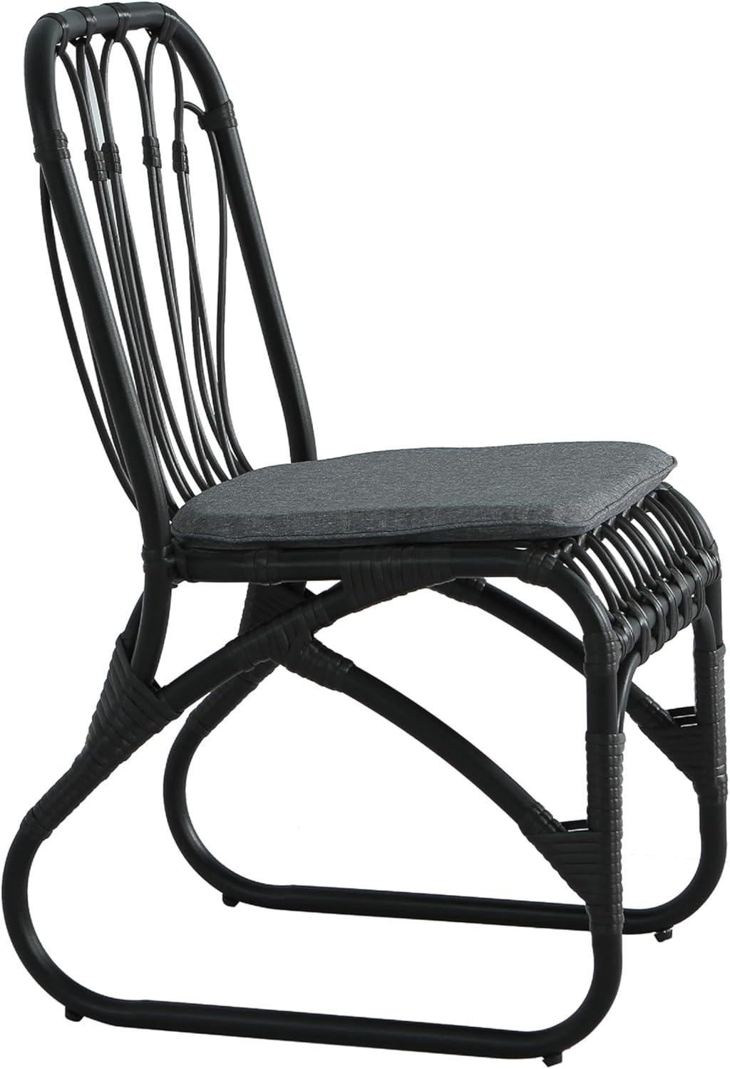 image:imageChristopher Knight Home Set of 2 Busby Patio PE Wicker Dining Chairs Outdoor Woven Rattan Accent Chair with Iron FrameCushion Fully Assembled Lounge Chair Outdoor for GardenBalcony NaturalBlackgrey