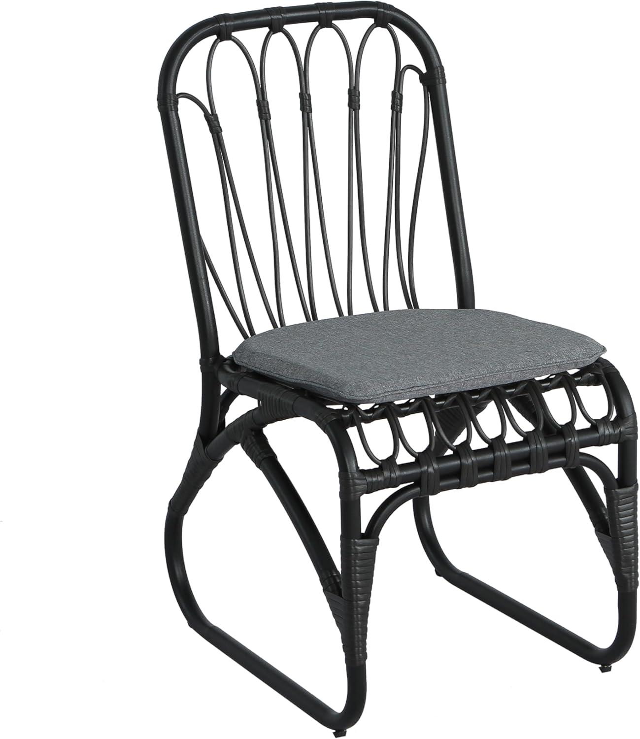 image:imageChristopher Knight Home Set of 2 Busby Patio PE Wicker Dining Chairs Outdoor Woven Rattan Accent Chair with Iron FrameCushion Fully Assembled Lounge Chair Outdoor for GardenBalcony NaturalBlackgrey