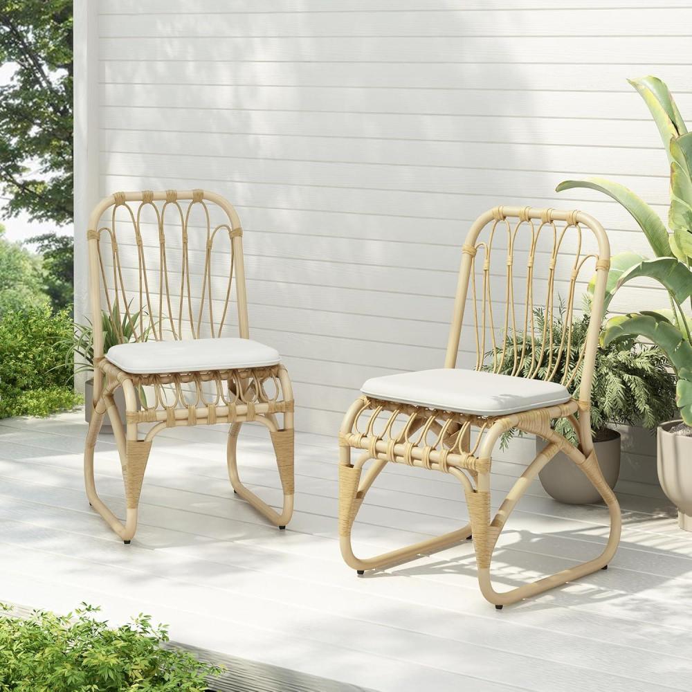 image:imageChristopher Knight Home Set of 2 Busby Patio PE Wicker Dining Chairs Outdoor Woven Rattan Accent Chair with Iron FrameCushion Fully Assembled Lounge Chair Outdoor for GardenBalcony NaturalNatural