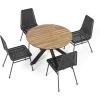 Christopher Knight Home Rlyn 5 Pieces Patio Dining Set, Woven Dining Chairs, Wood Table Top, 4 Seaters Rattan Dining Chair Set, Outdoor Table and Chair for Garden, Backyard, Poolside, Dark Brown+Teak(Dark Brown Chair+teak Finish Table)