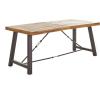 Christopher Knight Home Salla Outdoor Acacia Wood Dining Set with Wicker Stacking Chairs, 6-Pcs Set, Teak Finish / Rustic Metal / Multibrown