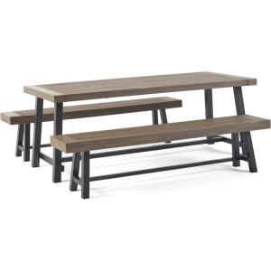 Christopher Knight Home Carlisle Outdoor Acacia Wood Picnic Dining Set, Gray and Rustic Metal