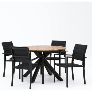 Christopher Knight Home Soto Outdoor 5 Piece Dining Set – Mesh and Acacia Wood – Black/Teak