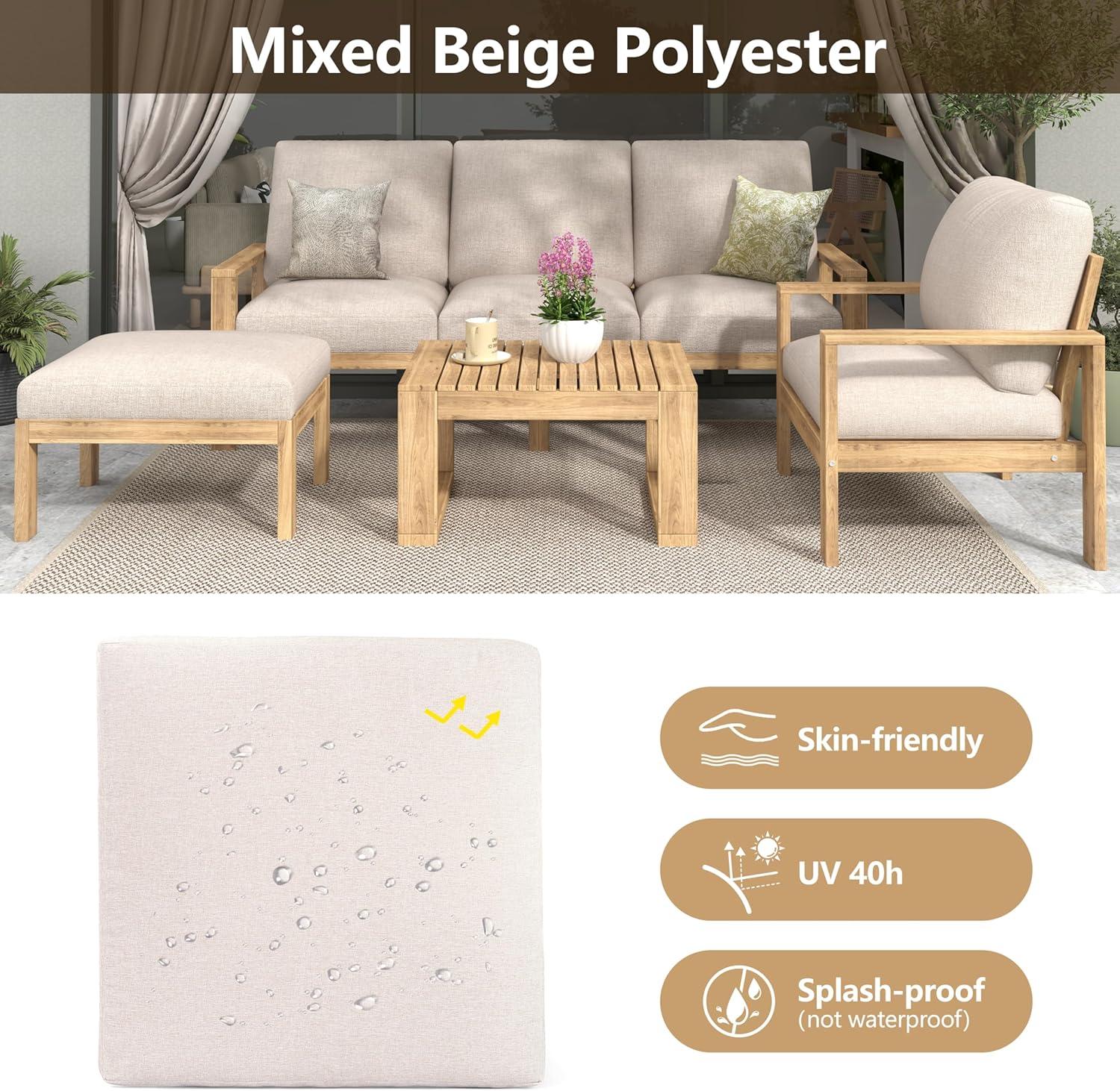 image:imageChristopher Knight Home Kayahs 3 Pieces Acacia Wood Furniture Set Patio Conversation Sofa with Coffee Table and Ottoman Outdoor 3Seater Sofa Set for Backyard Balcony Gardern Teak FinishBeige