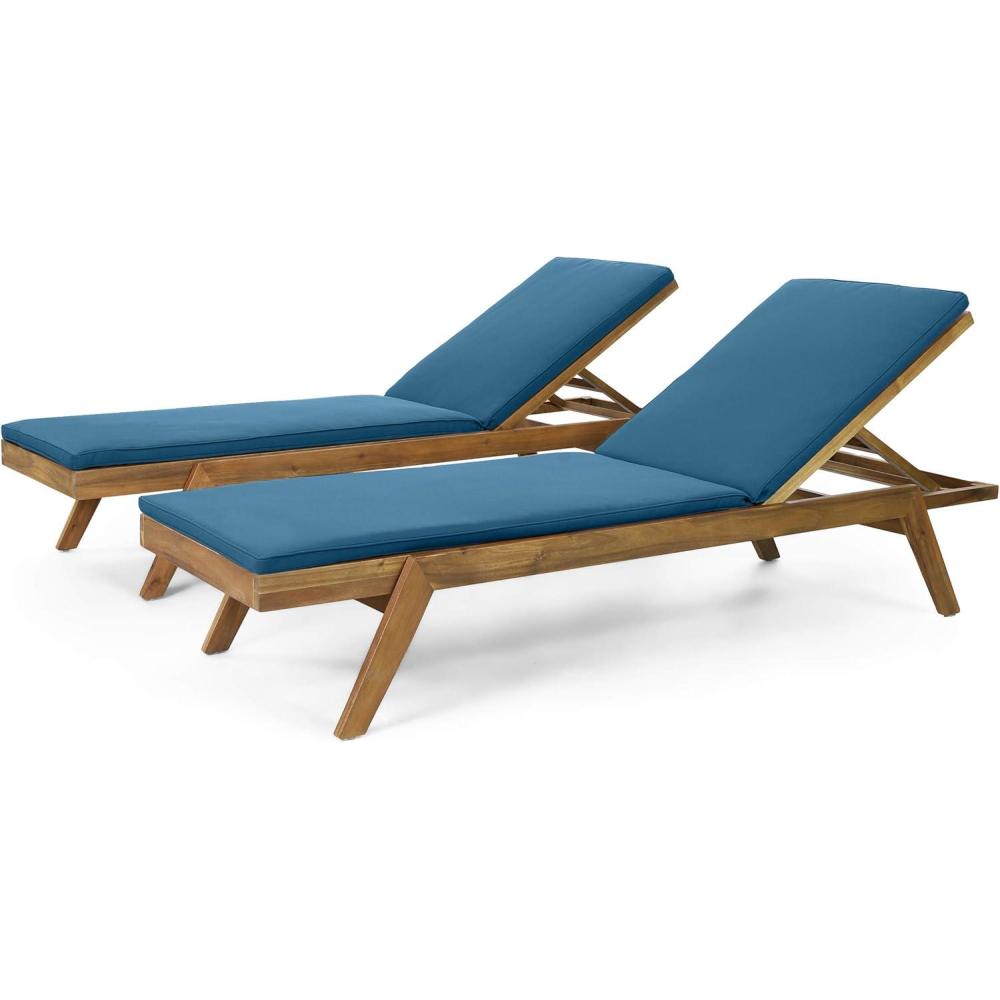 image:imageChristopher Knight Home Caily Outdoor Chaise Lounge with Cushions Acacia Wood TeakDark Gray Set of 2Teak Finish Blue