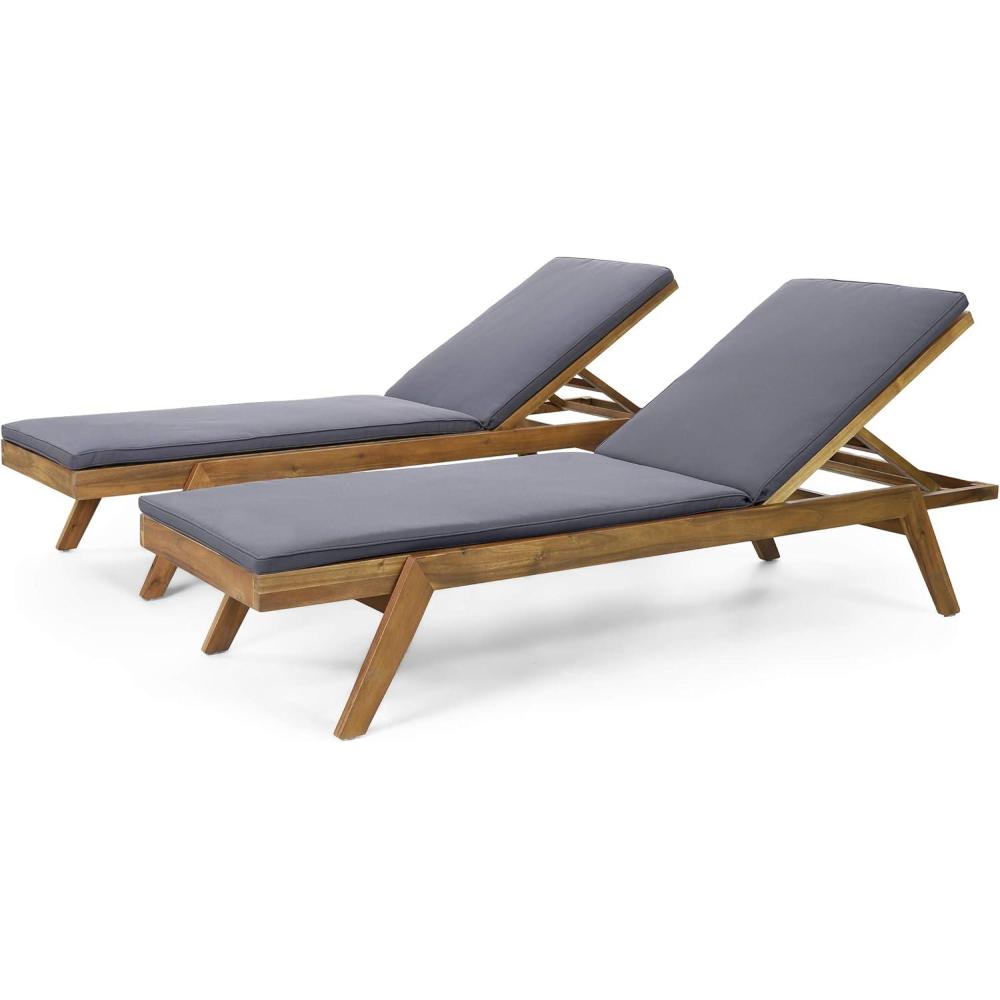 image:imageChristopher Knight Home Caily Outdoor Chaise Lounge with Cushions Acacia Wood TeakDark Gray Set of 2Teak Finish Dark Gray