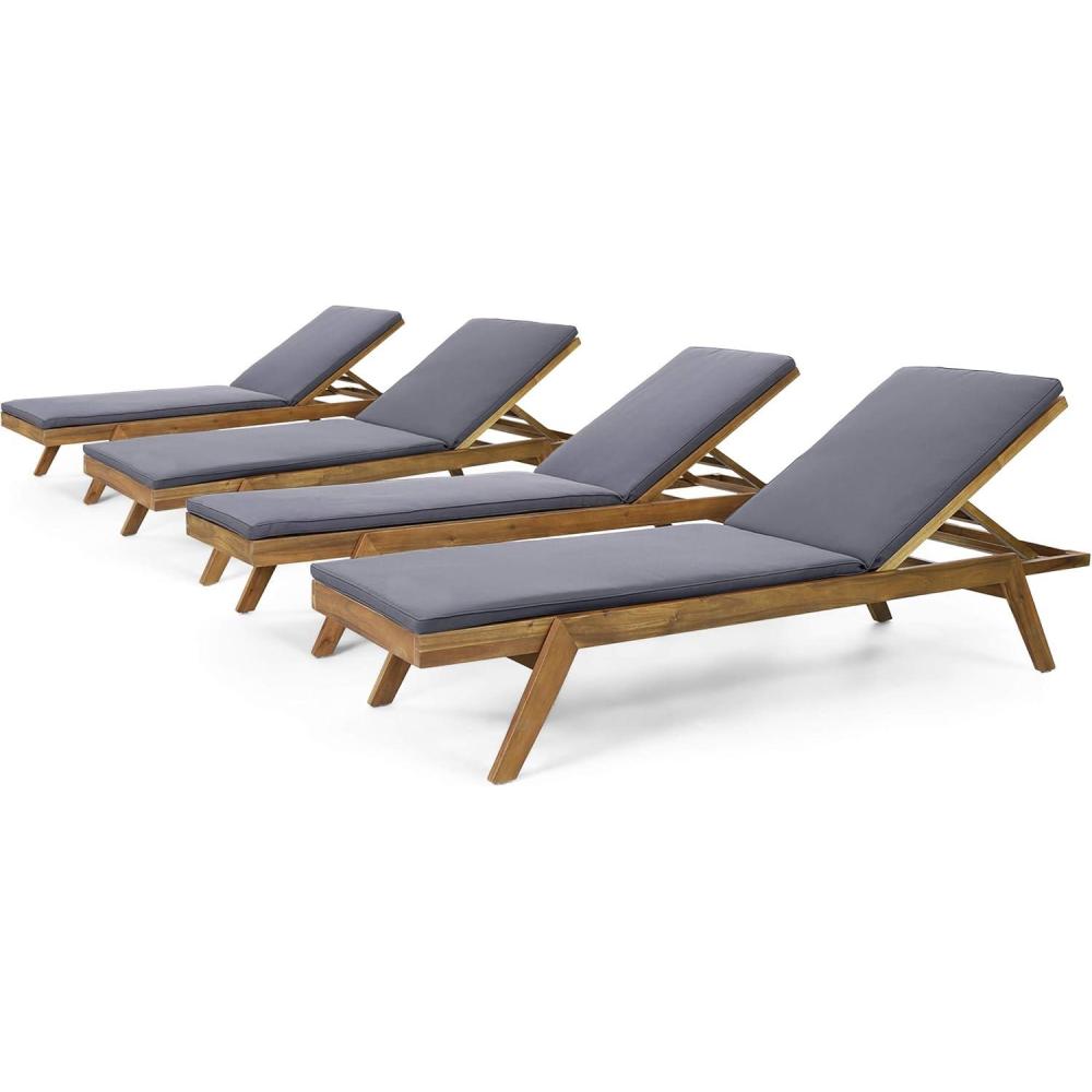 image:imageChristopher Knight Home Caily Outdoor Chaise Lounge with Cushions Acacia Wood TeakDark Gray Set of 4Teak Finish Dark Gray