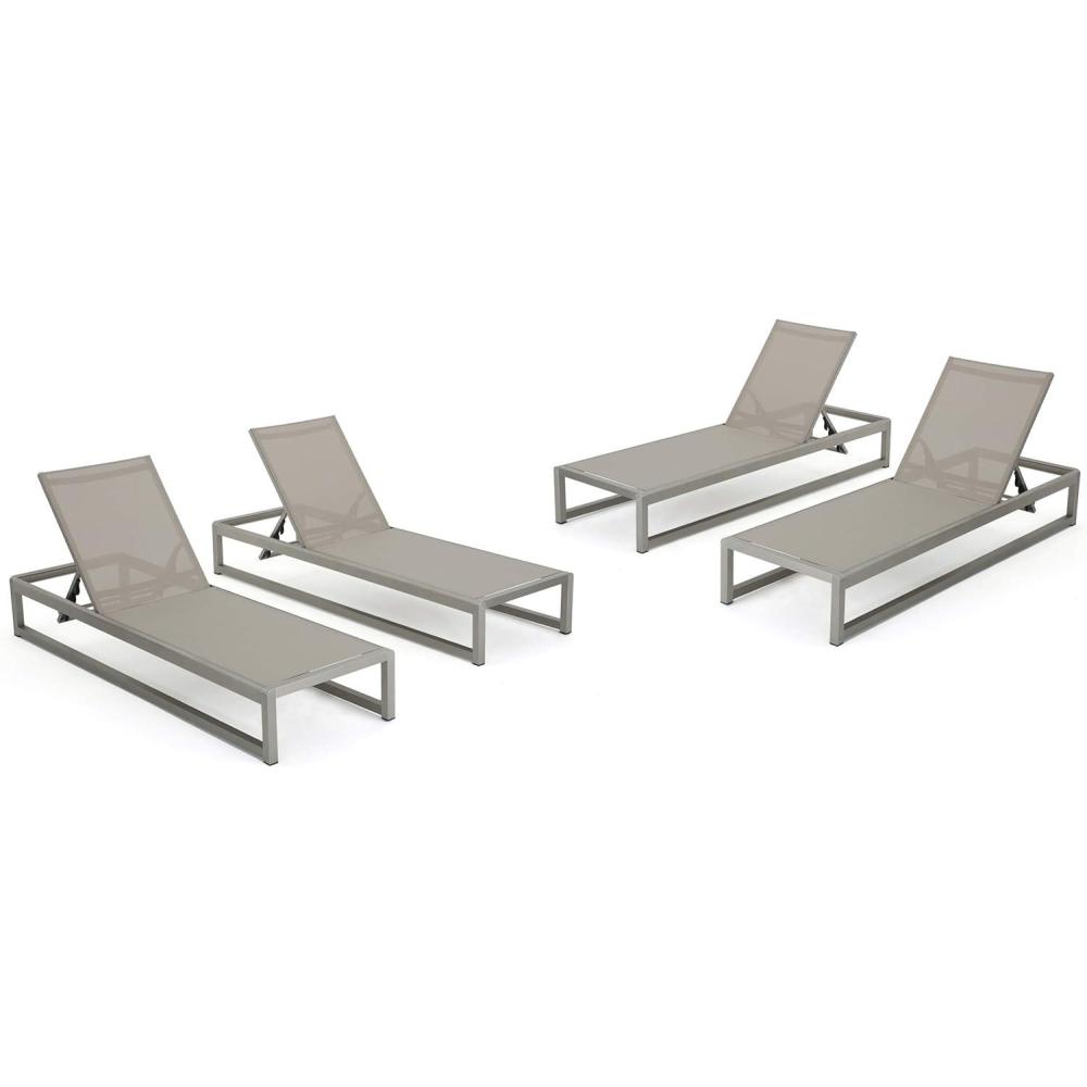 image:imageChristopher Knight Home Chloe Outdoor Mesh Chaise Lounge with Aluminum Frame 4Pcs Set Grey  Silver