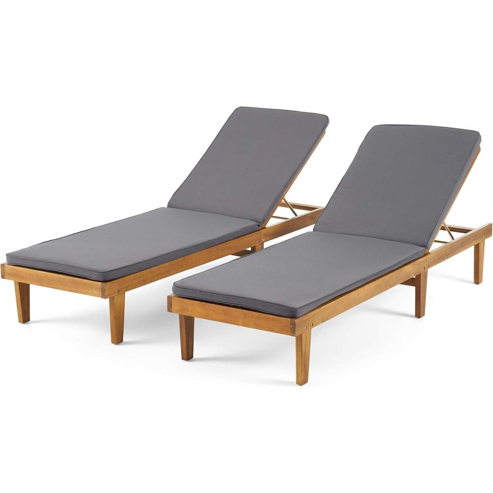 image:imageChristopher Knight Home Madge Oudoor Chaise Lounge with Cushion Set of 2 Teak Finish Dark Gray