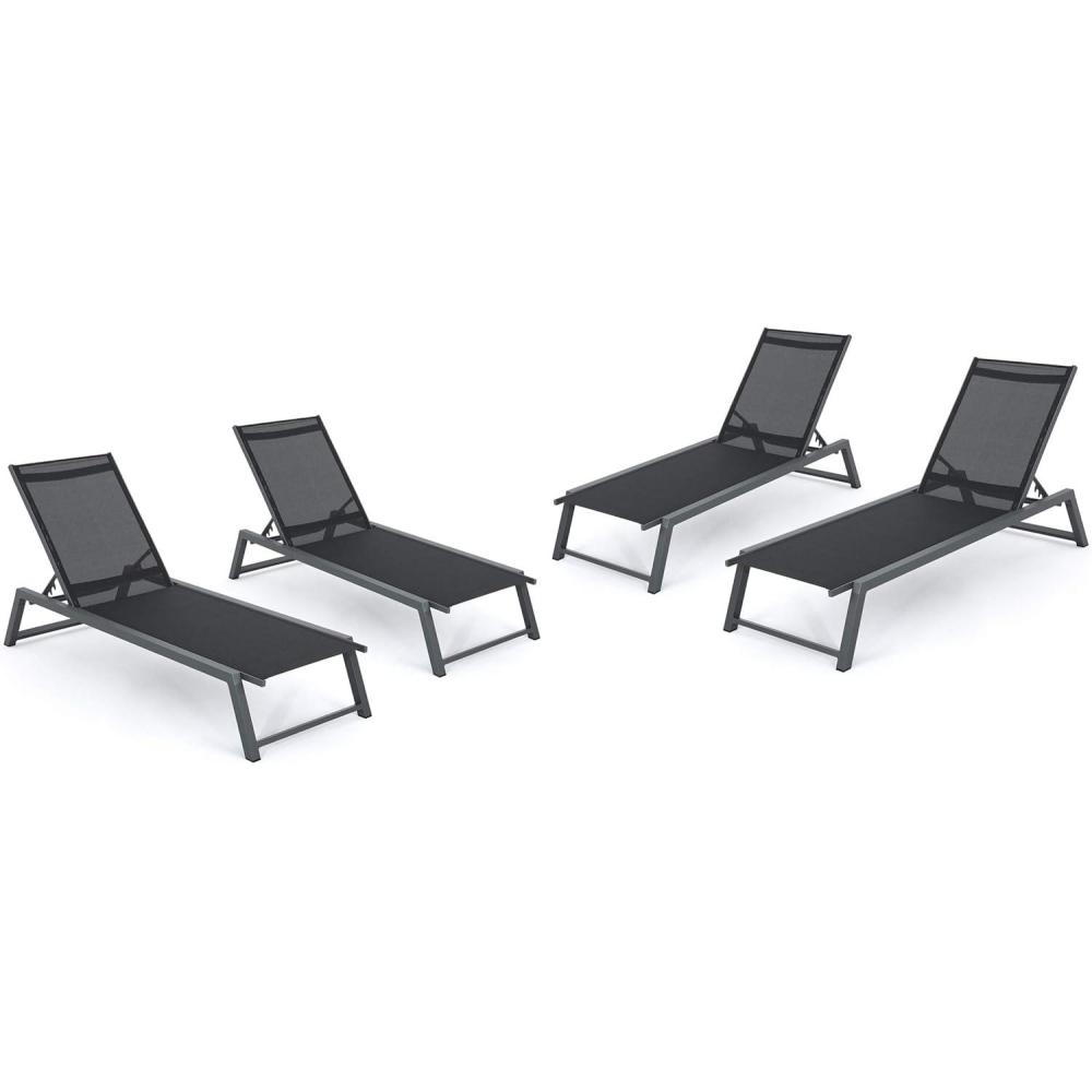 image:imageChristopher Knight Home Mesa Outdoor Mesh Chaise Lounges with Aluminum Frame 4Pcs Set Black Mesh  Grey
