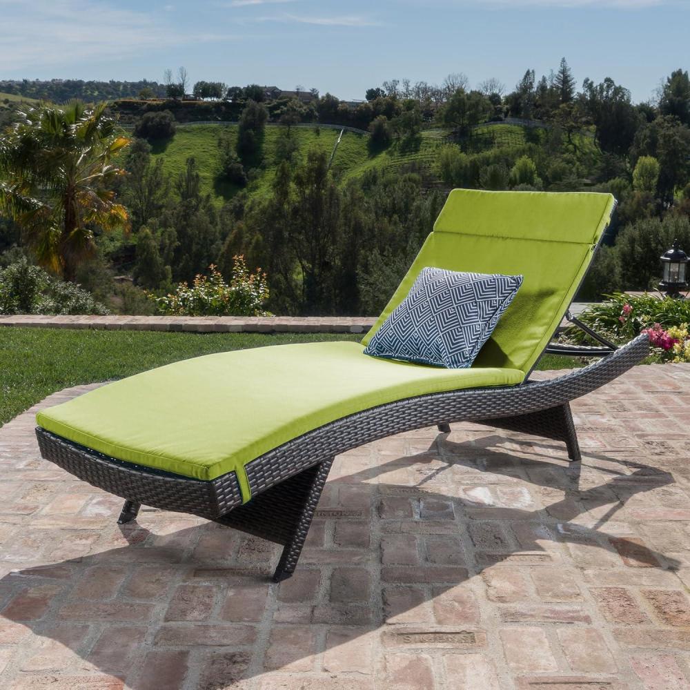 image:imageChristopher Knight Home Salem Outdooor Wicker Adjustable Chaise Lounge with Cushion Multibrown  Bright Green
