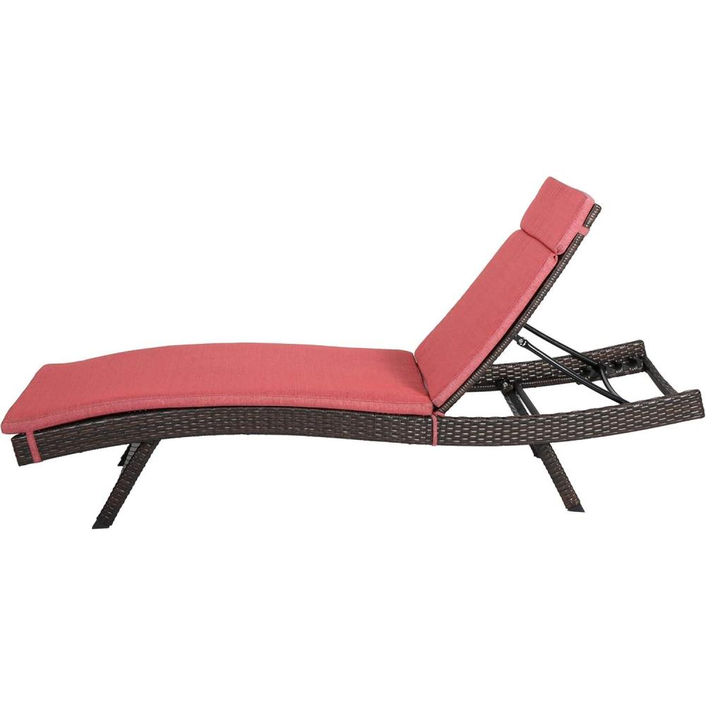 image:imageChristopher Knight Home Salem Outdoor Wicker Adjustable Chaise Lounge with Cushions Multibrown And Red