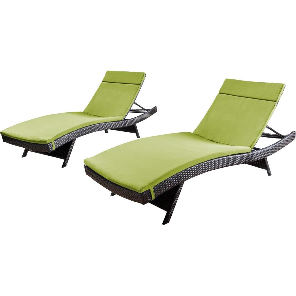 image:imageChristopher Knight Home Salem Outdoor Wicker Adjustable Chaise Lounges with Cushions 2Pcs Set Multibrown  Bright GreenMultibrown  Bright Green