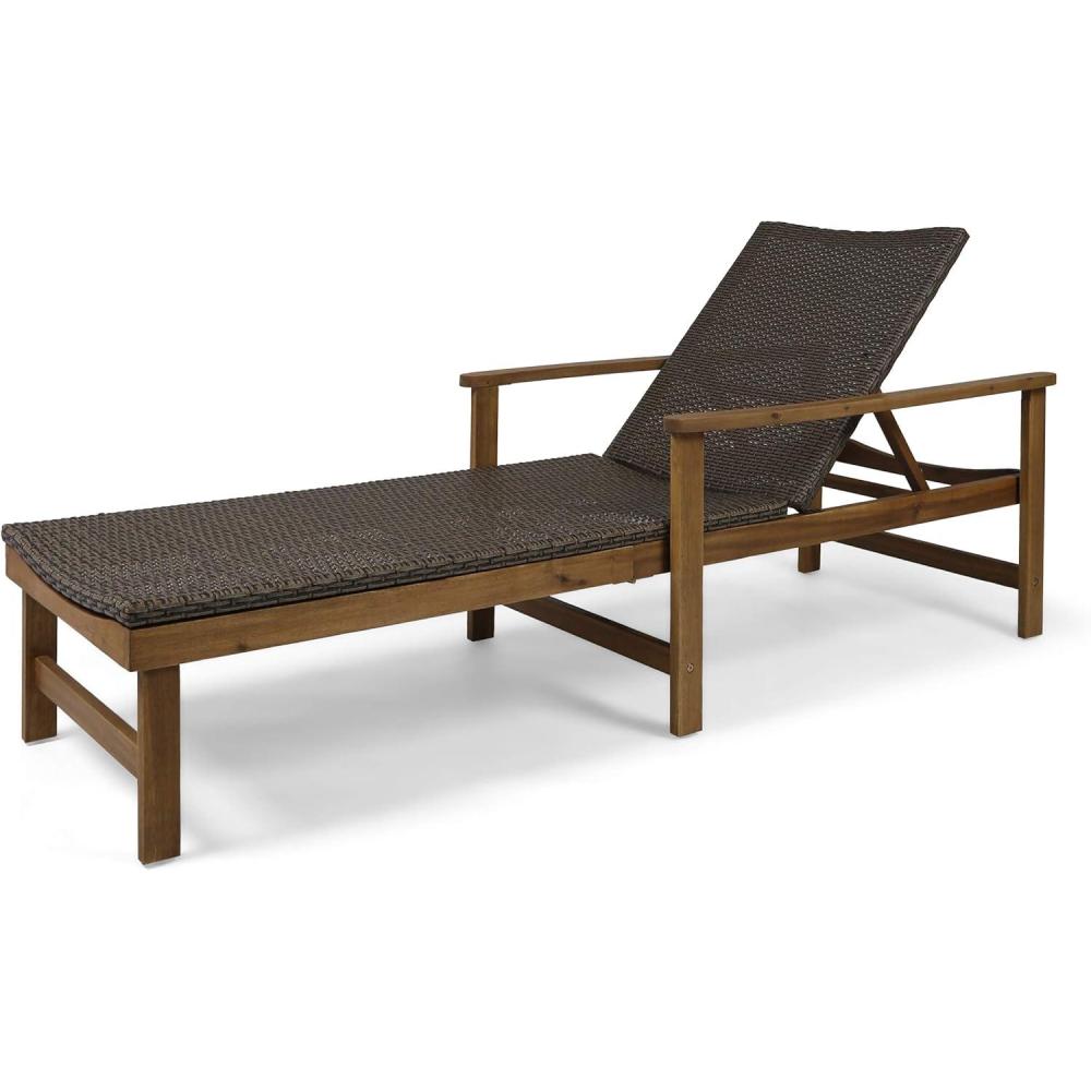 image:imageGreat Deal Furniture Kyle Outdoor Rustic Acacia Wood Chaise Lounge with Wicker Seating Natural and GrayNatural Stained  Mix Mocha