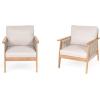 Christopher Knight Home Aldo Wooden Lounge Chair Outdoor Set of 2, Acacia Wood Accent Chair for Garden/Balcony/Backyard, Patio Furniture Set Armchair, Teak+Beige