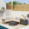 Christopher Knight Home Burchett Outdoor 5 Seater Sectional Sofa Chat Set with Fire Pit – Acacia Wood and Round Wicker – Teak/Mixed Brown/Beige/Dark Gray