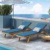 Christopher Knight Home Caily Outdoor Chaise Lounge with Cushions – Acacia Wood – Teak/Dark Gray (Set of 2)(Teak Finish + Blue)