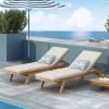 Christopher Knight Home Caily Outdoor Chaise Lounge with Cushions – Acacia Wood – Teak/Dark Gray (Set of 2)(Teak Finish + Cream)