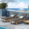 Christopher Knight Home Caily Outdoor Chaise Lounge with Cushions – Acacia Wood – Teak/Dark Gray (Set of 2)(Teak Finish + Dark Gray)