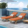 Christopher Knight Home Caily Outdoor Chaise Lounge with Cushions – Acacia Wood – Teak/Dark Gray (Set of 2)(Teak Finish + Orange)