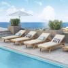 Christopher Knight Home Caily Outdoor Chaise Lounge with Cushions – Acacia Wood – Teak/Dark Gray (Set of 4)(Teak Finish + Cream)
