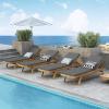 Christopher Knight Home Caily Outdoor Chaise Lounge with Cushions – Acacia Wood – Teak/Dark Gray (Set of 4)(Teak Finish + Dark Gray)