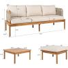 Christopher Knight Home Coby 3-Piece Acacia Wood Patio Furniture Set, Outdoor Conversation Sofa Set with Coffee Table and Ottoman, Patio Sectional Chat Set for Backyard or Balcony, Teak+Beige