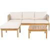 Christopher Knight Home Coby 3-Piece Acacia Wood Patio Furniture Set, Outdoor Conversation Sofa Set with Coffee Table and Ottoman, Patio Sectional Chat Set for Backyard or Balcony, Teak+Beige