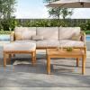 Christopher Knight Home Coby 3-Piece Acacia Wood Patio Furniture Set, Outdoor Conversation Sofa Set with Coffee Table and Ottoman, Patio Sectional Chat Set for Backyard or Balcony, Teak+Beige
