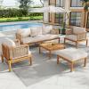 Christopher Knight Home Coby 5-Piece Acacia Wood Patio Furniture Set, Outdoor Conversation Sofa Set with Club Chair, Coffee Table and Ottoman, Patio Sectional Chat Set for Backyard/Balcony, Teak+Beige