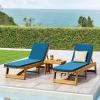 Christopher Knight Home Eugene Outdoor Acacia Wood 3 Piece Chaise Lounge Set, Teak Finish, Yellow, Cream(Blue)