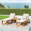 Christopher Knight Home Eugene Outdoor Acacia Wood 3 Piece Chaise Lounge Set, Teak Finish, Yellow, Cream(Cream)