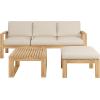 Christopher Knight Home Kayahs 3 Pieces Acacia Wood Furniture Set, Patio Conversation Sofa with Coffee Table and Ottoman, Outdoor 3-Seater Sofa Set for Backyard Balcony Gardern, Teak Finish+Beige