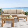 Christopher Knight Home Kayahs 3 Pieces Acacia Wood Furniture Set, Patio Conversation Sofa with Coffee Table and Ottoman, Outdoor 3-Seater Sofa Set for Backyard Balcony Gardern, Teak Finish+Beige