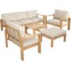 Christopher Knight Home Kayahs 5 Pieces Acacia Wood Furniture Set, Patio Conversation Sofa Chat Set with Coffee Table and Ottoman, Outdoor Sectional Sofa Set for Backyard Balcony, Teak Finish+Beige(Teak+beige 5 Pcs Set)