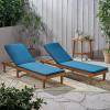 Christopher Knight Home Madge Oudoor Chaise Lounge with Cushion (Set of 2), Teak Finish, Blue