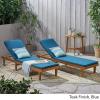Christopher Knight Home Madge Oudoor Chaise Lounge with Cushion (Set of 2), Teak Finish, Blue