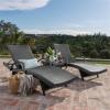Christopher Knight Home Salem Outdoor Arm Chaise Lounges with Wicker Side Table, 2-Pcs Set, Grey