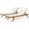 Christopher Knight Home Caily Outdoor Chaise Lounge with Cushions – Acacia Wood – Teak/Dark Gray (Set of 2)(Teak Finish + Cream)