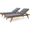 Christopher Knight Home Caily Outdoor Chaise Lounge with Cushions – Acacia Wood – Teak/Dark Gray (Set of 2)(Teak Finish + Dark Gray)