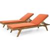 Christopher Knight Home Caily Outdoor Chaise Lounge with Cushions – Acacia Wood – Teak/Dark Gray (Set of 2)(Teak Finish + Orange)