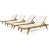 Christopher Knight Home Caily Outdoor Chaise Lounge with Cushions – Acacia Wood – Teak/Dark Gray (Set of 4)(Teak Finish + Cream)