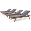 Christopher Knight Home Caily Outdoor Chaise Lounge with Cushions – Acacia Wood – Teak/Dark Gray (Set of 4)(Teak Finish + Dark Gray)