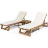 Christopher Knight Home Eugene Outdoor Acacia Wood 3 Piece Chaise Lounge Set, Teak Finish, Yellow, Cream(Cream)