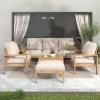 Christopher Knight Home Kayahs 5 Pieces Acacia Wood Furniture Set, Patio Conversation Sofa Chat Set with Coffee Table and Ottoman, Outdoor Sectional Sofa Set for Backyard Balcony, Teak Finish+Beige(Teak+beige 5 Pcs Set)